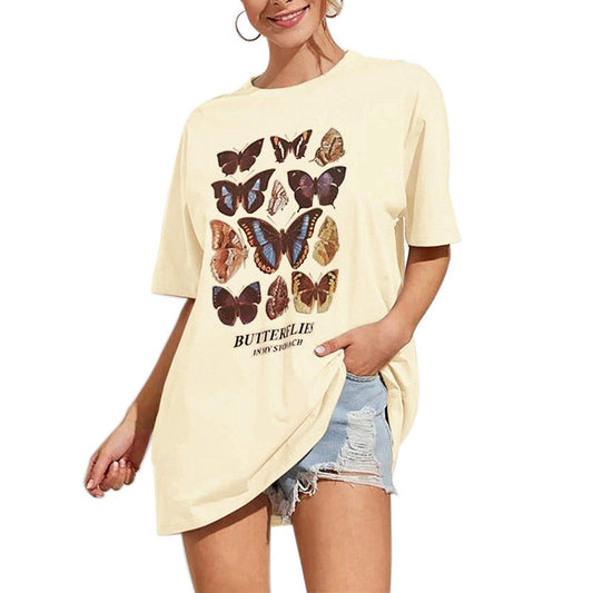 Meladyan Women’s Butterfly Printed Graphic Oversize Tee