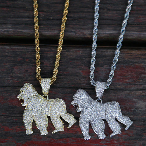 Jewelry King Kong Roaring Gorilla Zircon Pendant Walking Gorilla 14K Gold Plated Animal rapper Spectrum