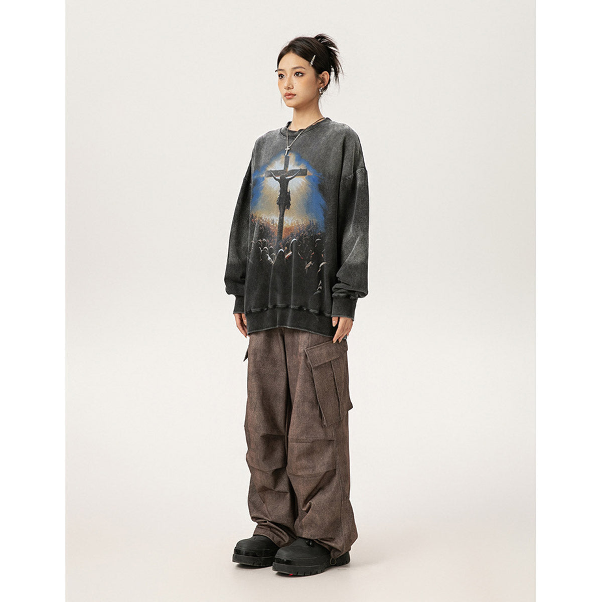 Unisex Hoodies Saint Michael Jesus Cross Pattern Old Loose Hoodie