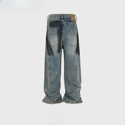 MIJKO Mens Vintage Pants MIJKO Luckme Old Straight Wide Leg Jeans