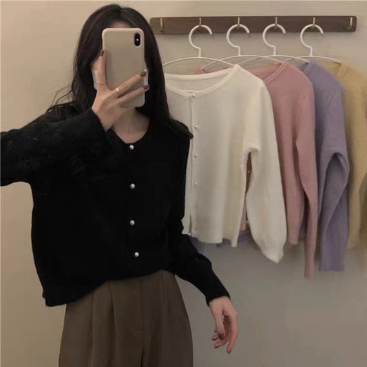 Women Knitwear Spring and Autumn Vintage Sweater round Neck Cardigan Jacket