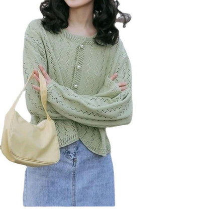Women Knitted Cardigan Jacket Sun Protection Shirt Hollow Top