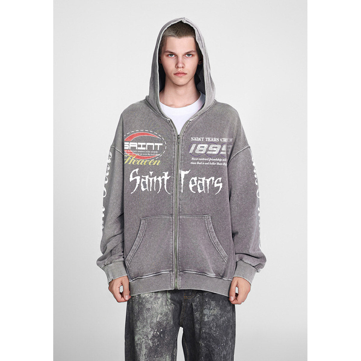 Unisex Hoodies Saint Michael Trendy Old Loose Hoodie
