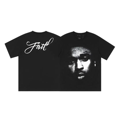 Vlone T Shirts Portrait Printing Short Sleeve T-shirt Men and Women Couple High Street Loose Hip Hop Large V Half Sleeve