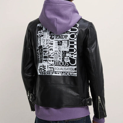Men Motorcycle Jacket Autumn Imitation Leather Motorcycle Back Printed Jacket Coat 3427/411
