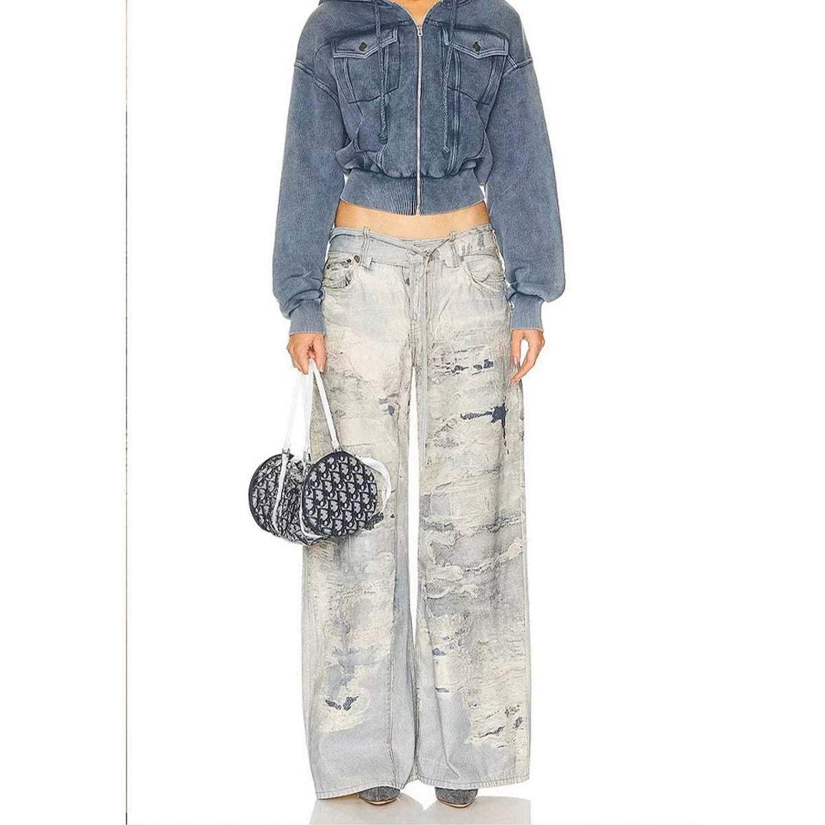 Unisex Pants Distressed Relaxed Wide-leg Jeans