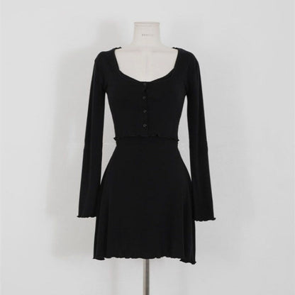 Women Dresses Gray V-neck Slip Dress Short Cardigan Long Sleeve Jacket