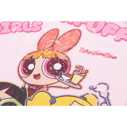 Unisex T-Shirts Powerpuff Girls Cartoon Print Casual Vintage Cotton Tee