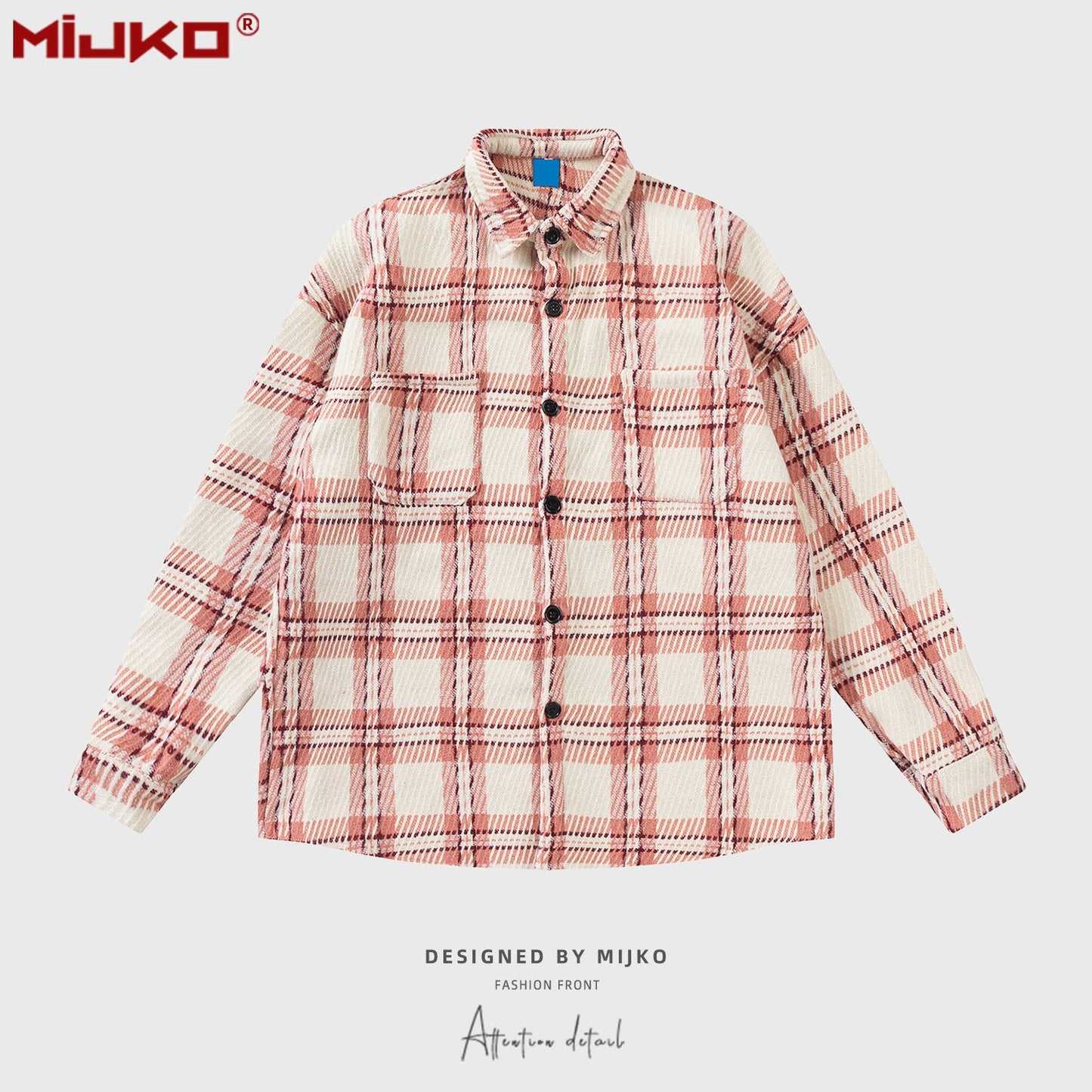 MIJKO Mens Jacket Loose Plaid Jacket Unisex