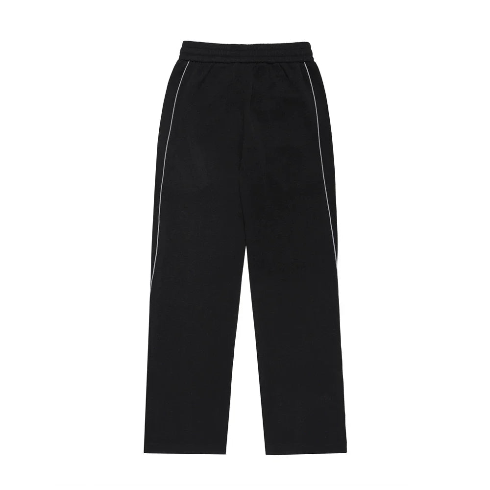 Men Sweatpants Stitching Contrast Color Casual Pants Loose Track Pants Drawstring Elastic Waist Straight-Leg Wide-Leg Pants