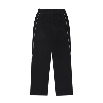 Men Sweatpants Stitching Contrast Color Casual Pants Loose Track Pants Drawstring Elastic Waist Straight-Leg Wide-Leg Pants