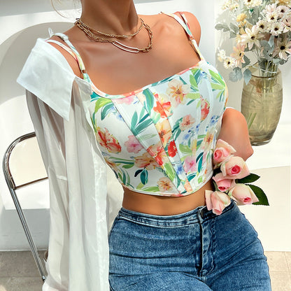 Women Party Tops Backless Print Sexy Suspenders Vest