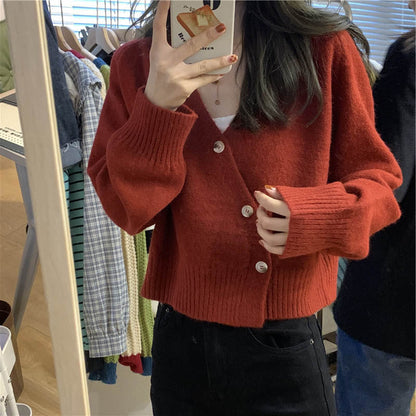 Women Knitwear Spring and Autumn V-neck Loose Knitted Cardigan Jacket