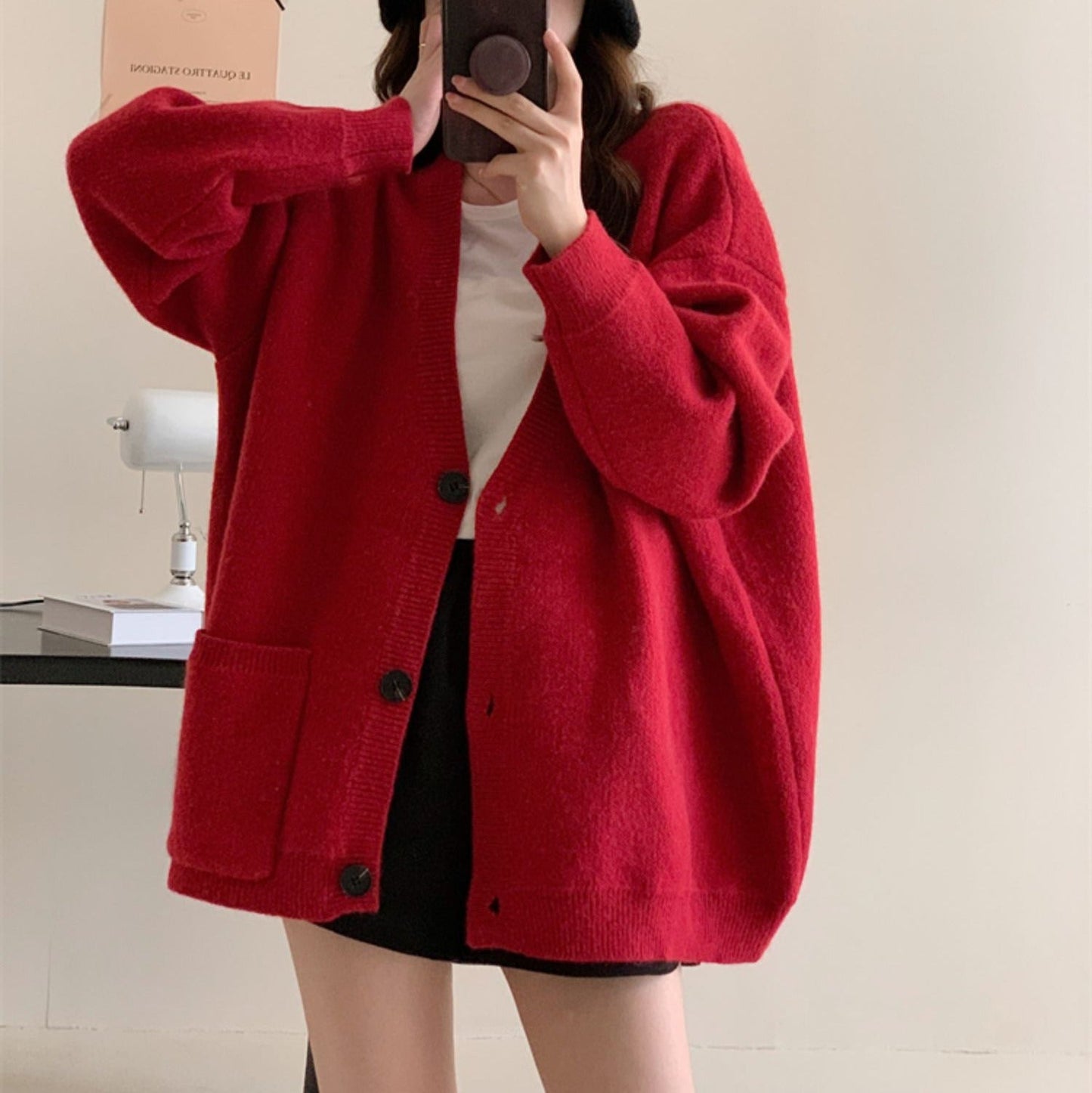 Women Knitted Cardigan Autumn and Winter Sweater Cardigan V-neck Knitted Jacket