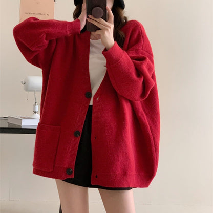 Women Knitted Cardigan Autumn and Winter Sweater Cardigan V-neck Knitted Jacket