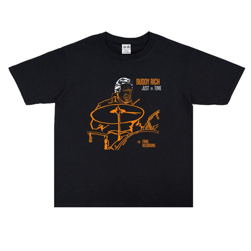 Rock Star T Shirt Buddy Rich Print Cotton T-shirt Loose Short Sleeve round Neck