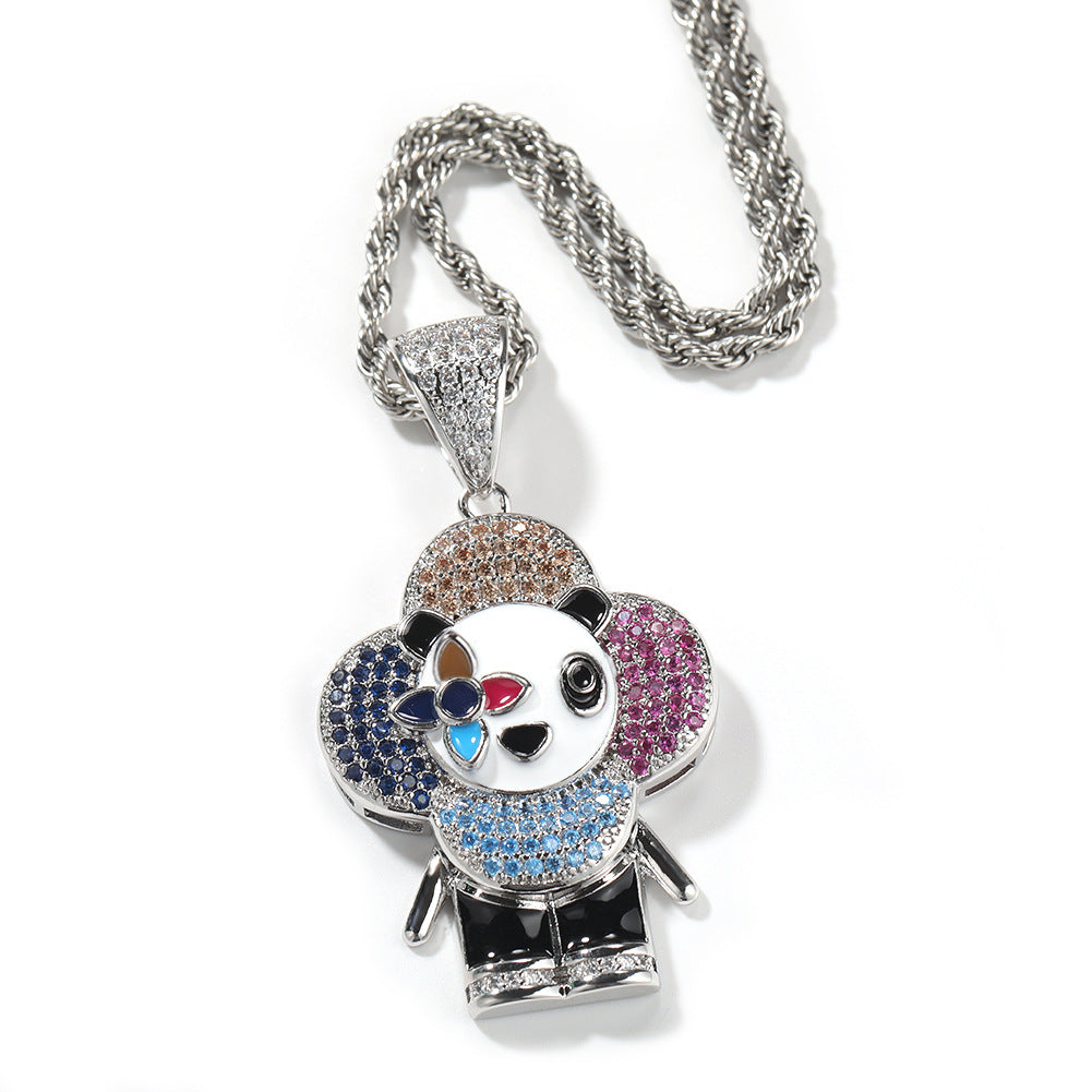 Jewelry Donkey Flower Pendant Shine Micro Zircon Male Female Animal Spectrum Far East