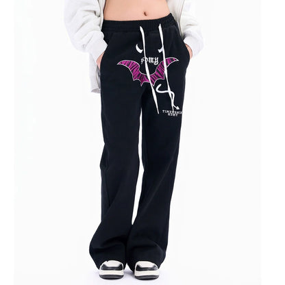 Men Sweatpants Personalized Embroidered Devil Horn Straight Casual Trousers Hip Hop Diagonal Cloth Jeans