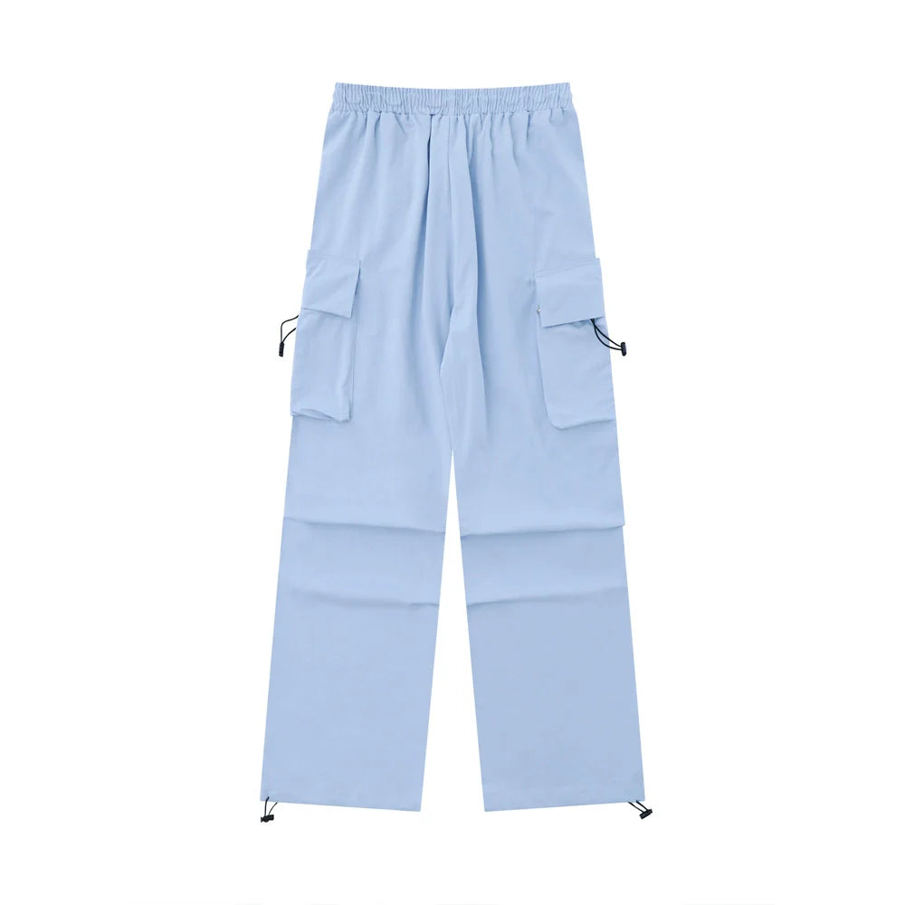Men Sweatpants Solid Color Pleated Casual Trousers Loose Track Pants Drawstring Jogger Pants