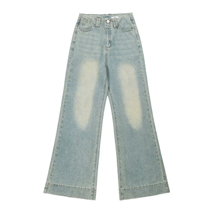 Women Pants Washed White Jeans Loose Wide Leg Pants Trousers