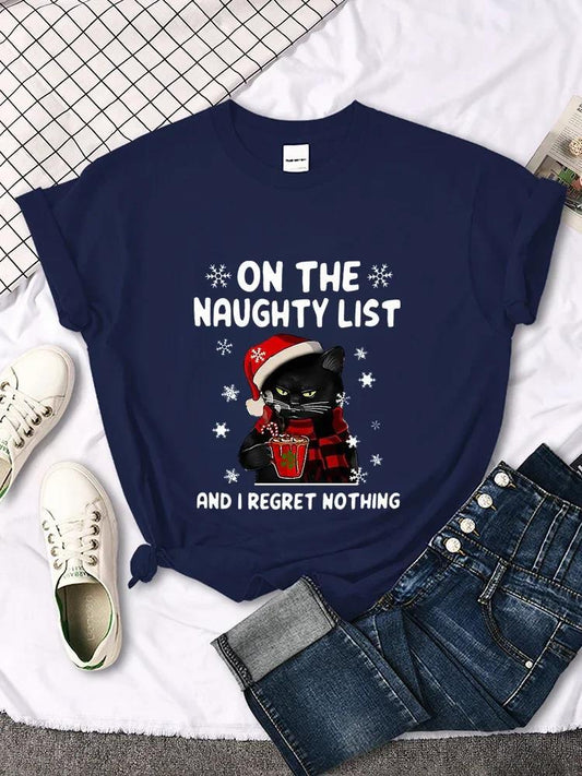 CHRISTMAS Female T-Shirts CAT ON