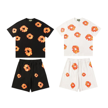 Denim Tears Outfit:T Shirt/Shorts (Separate Purchase Options) Flame Short Sleeve T-shirt Sports Casual Shorts Suit