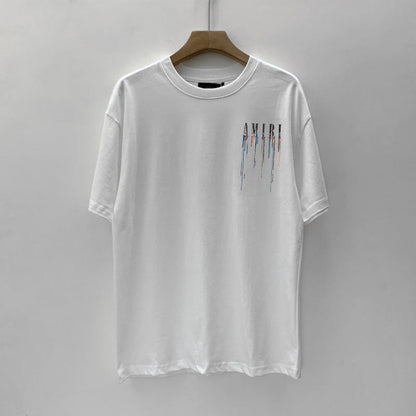 Amiri T Shirt Colorful Splash Ink Casual round Neck Short Sleeves T-shirt