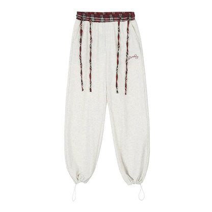 Men Sweatpants Straight Casual Pants Stitching Loose Long Sports Pants Elastic Waist Sports Drawstring Ankle Banded Pants