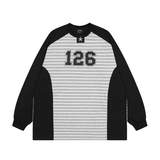 Men Long Sleeve T-shirt Color Matching Stitching Striped T-shirt Bottoming Shirt