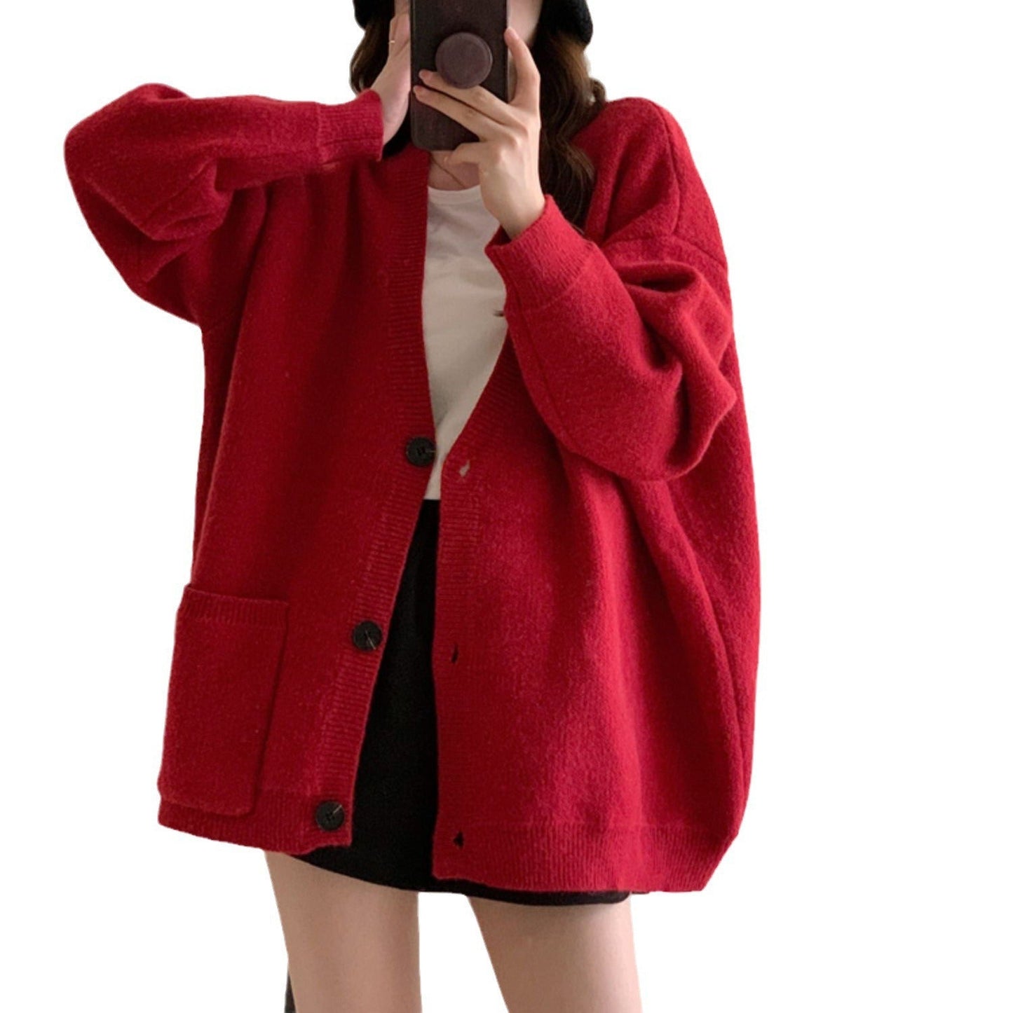 Women Knitted Cardigan Autumn and Winter Sweater Cardigan V-neck Knitted Jacket