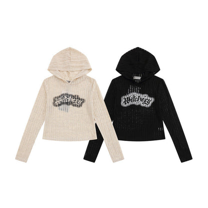 Long Sleeved Vintage Knitted Short Hood Top