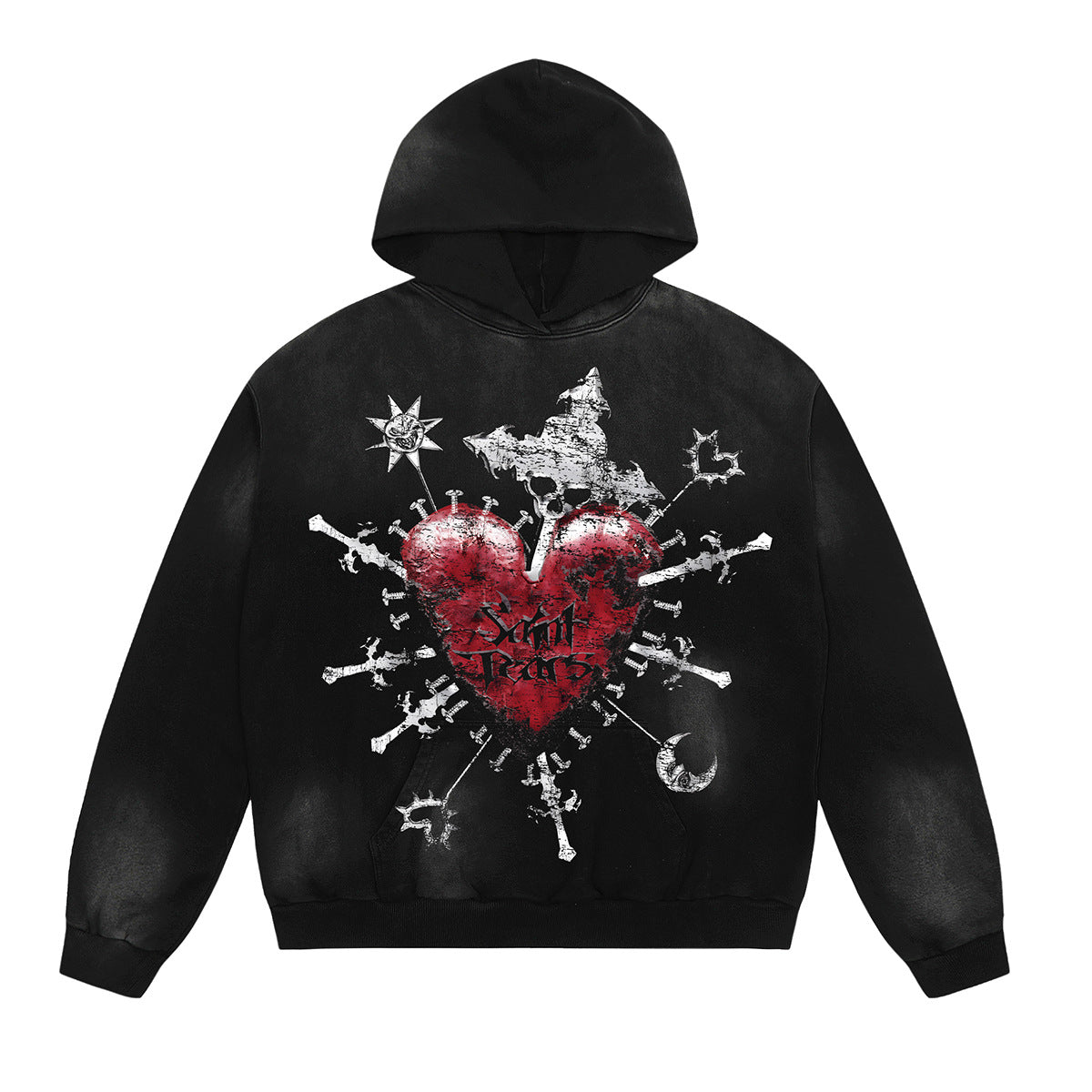 Unisex Hoodies Saint Michael Stung Heart Old Loose Hoodie