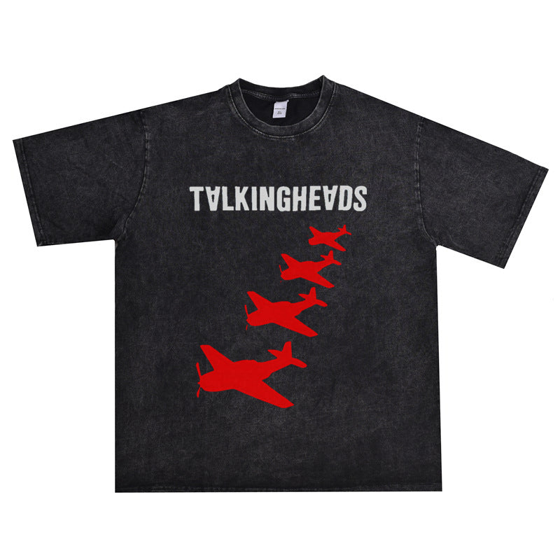 Rock Star T Shirt Talking Heads Band Washed Distressed T-shirt Loose Men's and Women's Same Style Short Sleeve