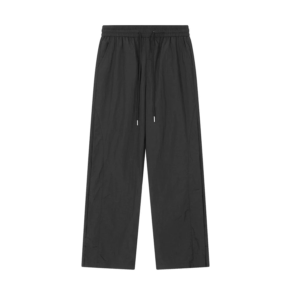 Men Sweatpants Solid Color Casual Straight Trousers Loose Wide-Leg Overalls
