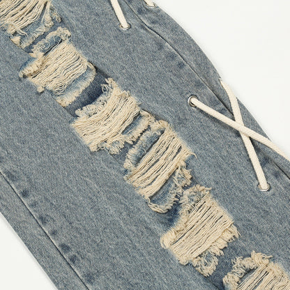 Men Jeans Ripped Drawstring Loose