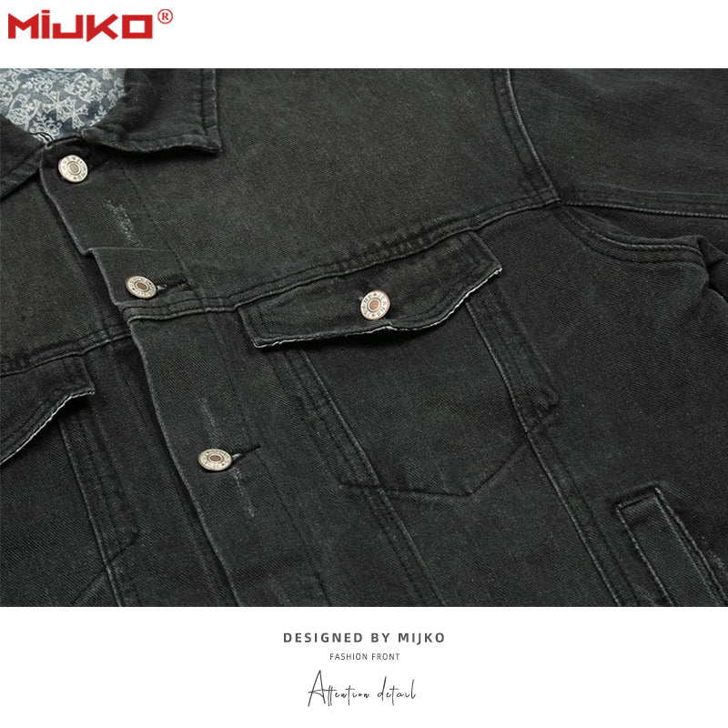 MIJKO Mens Jacket Distress Denim Jacket