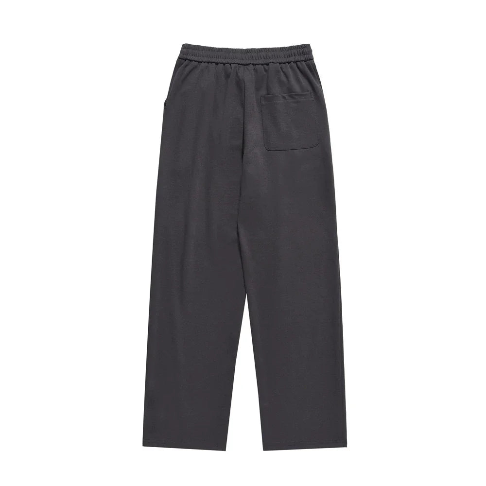 Men Sweatpants Solid Color Suit Pants Men's Summer Simplicity Loose Pleated Drawstring Straight Casual Trousers