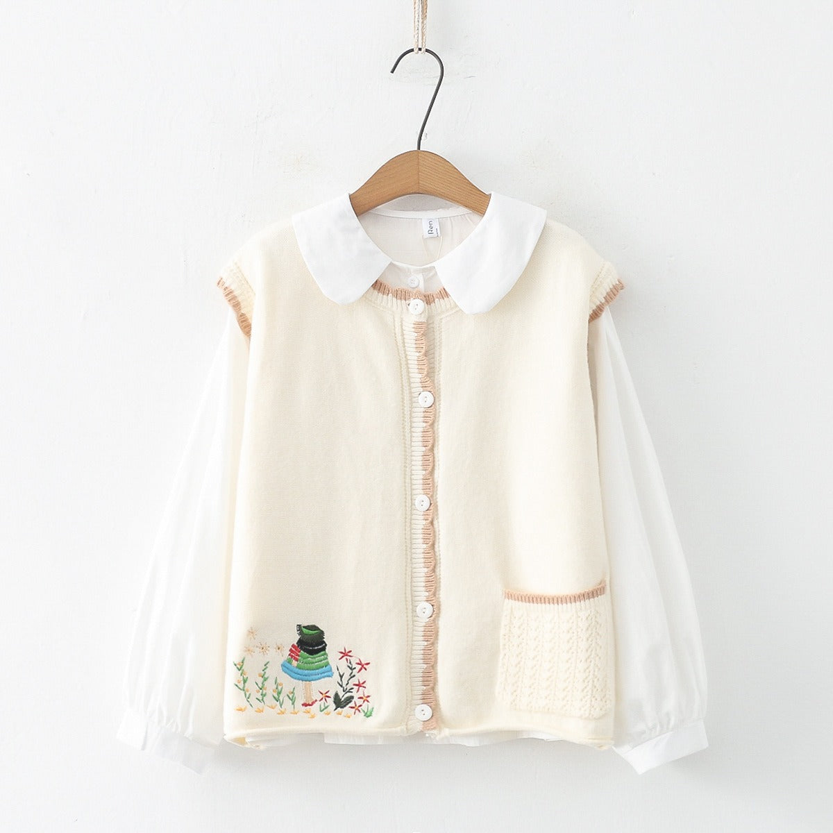 Women Knitted Cardigan Spring Knitted Embroidered Single Breasted Vest Jacket