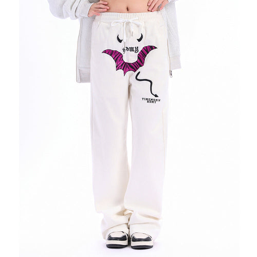Men Sweatpants Personalized Embroidered Devil Horn Straight Casual Trousers Hip Hop Diagonal Cloth Jeans