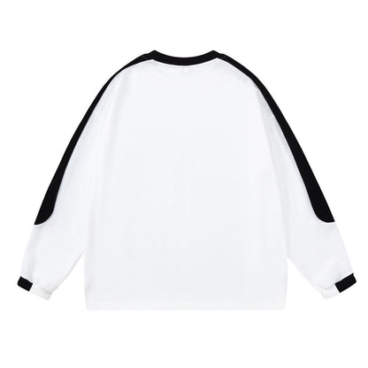 Men Long Sleeve T-Shirt Stitching Loose Casual Bottoming Basic Sports Sweatshirt