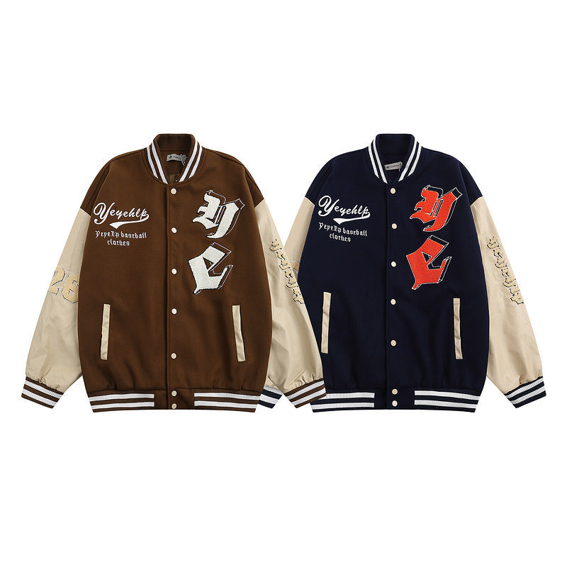 Women Jackets Stitching Color Blocking Baseball Uniform Oversize Vintage Cardigan