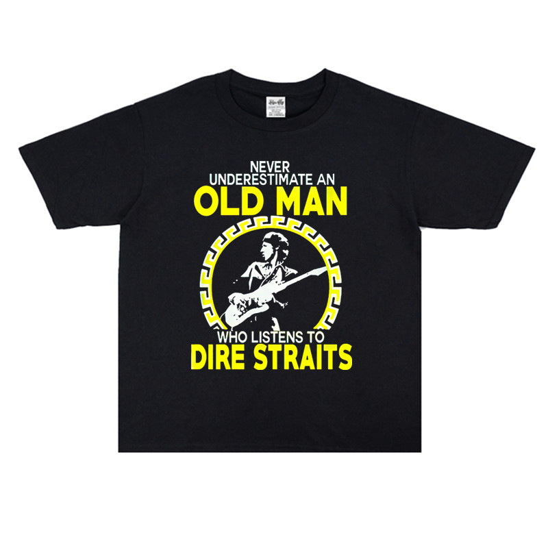 Rock Star T Shirt Bruce Rock Dire Straits Band Washed Distressed T-shirt Cotton Short Sleeve Loose