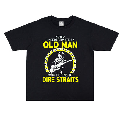 Rock Star T Shirt Bruce Rock Dire Straits Band Washed Distressed T-shirt Cotton Short Sleeve Loose