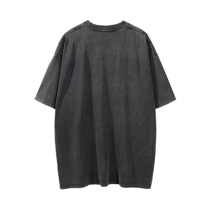 Men Vintage T-Shirt Printed Washed Distressed Short-Sleeved T-shirt Men's Width Loose Summer