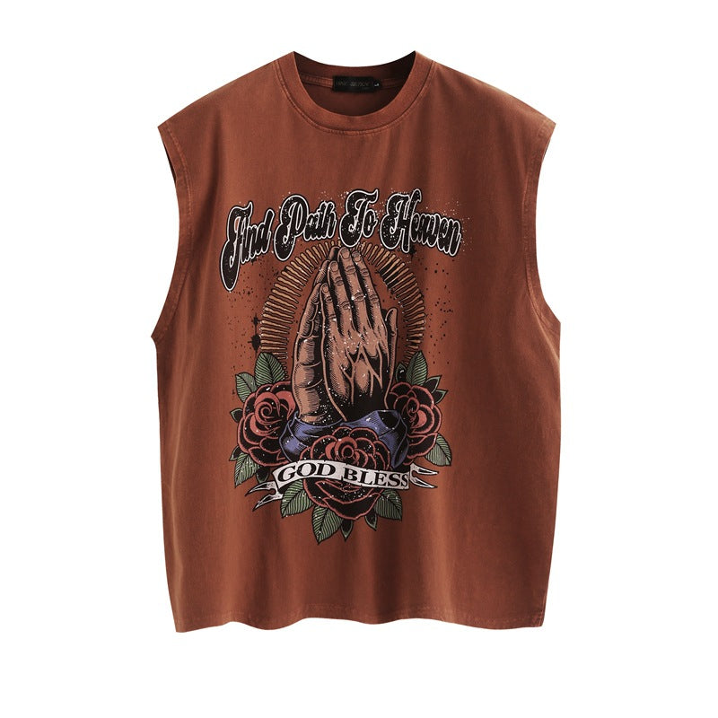 Men's Vest Washed Distressed Sleeveless T-shirt Men's Oversize Loose Vest