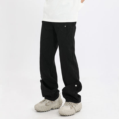 Men Jeans Vintage Distressed Straight-Leg Denim Pants Straight-Leg Denim Trousers