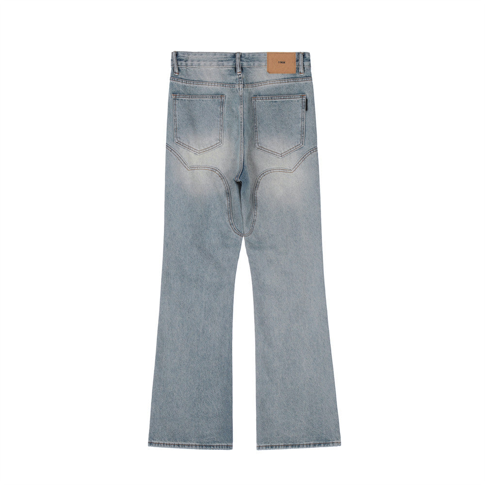 Men Jeans Personality Stitching Ground White Slightly Flared