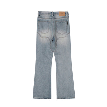 Men Jeans Personality Stitching Ground White Slightly Flared