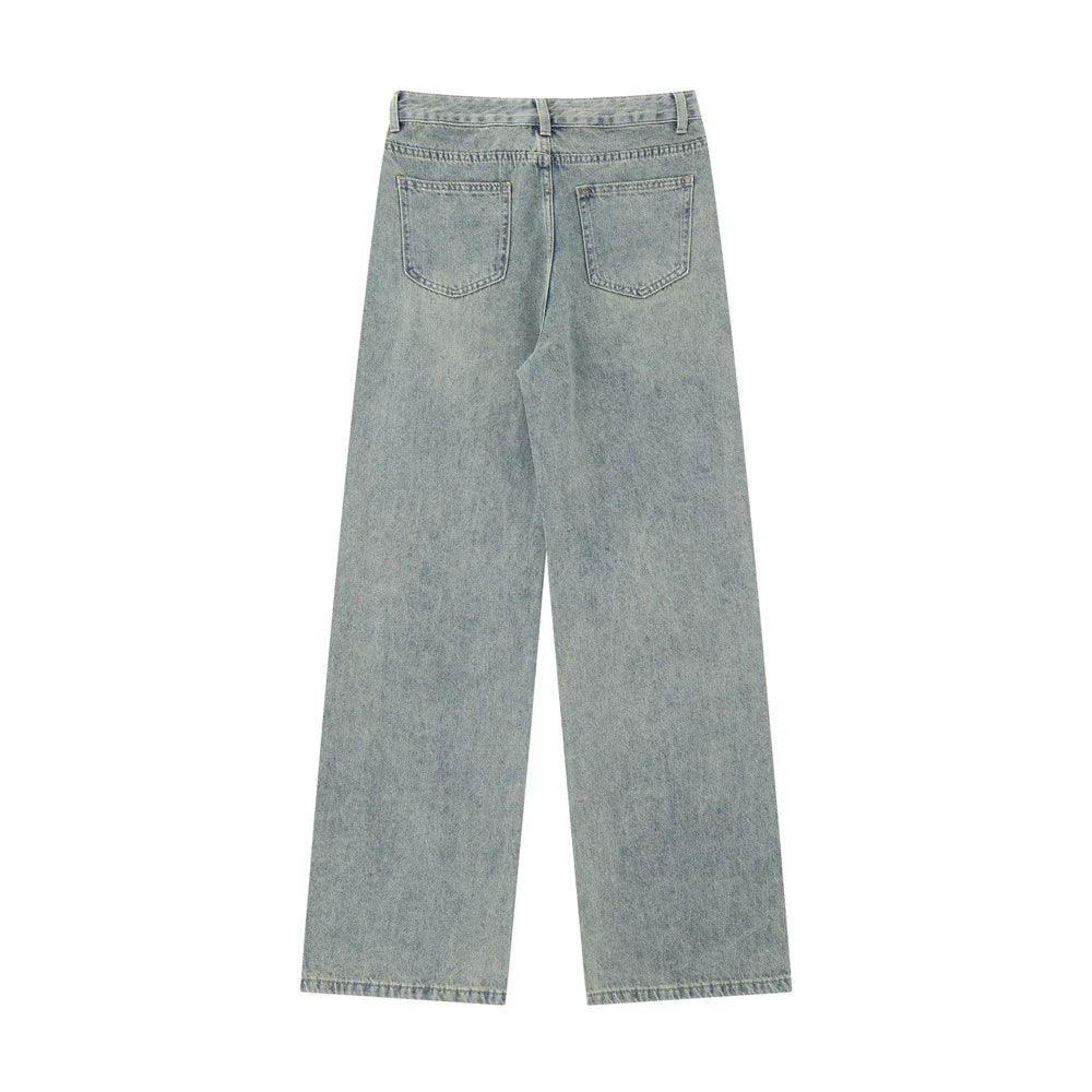 Women Pants Ripped Washed Jeans Straight Wide Leg Pants Loose Trousers