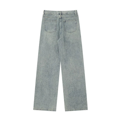 Women Pants Ripped Washed Jeans Straight Wide Leg Pants Loose Trousers